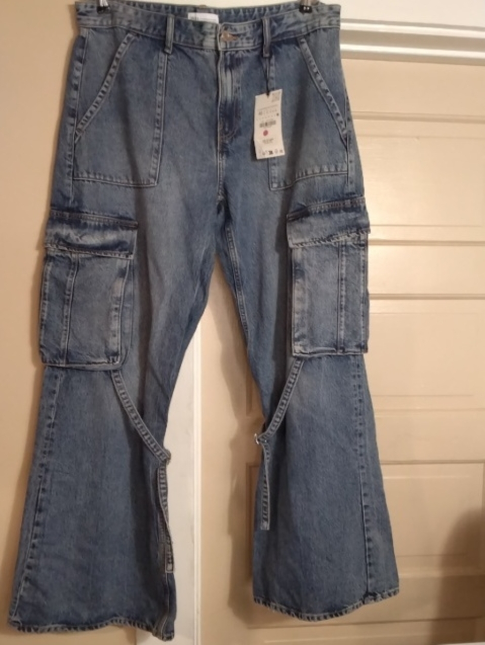 Zara Light Blue Cargo Flare Jeans